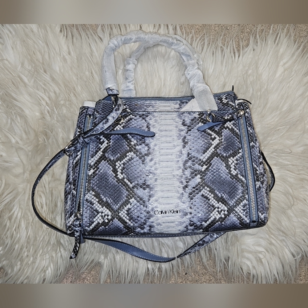 Calvin Klein Gray Snake Print Satchel